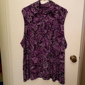 Purple Floral Sleeveless Mock Turtleneck Blouse